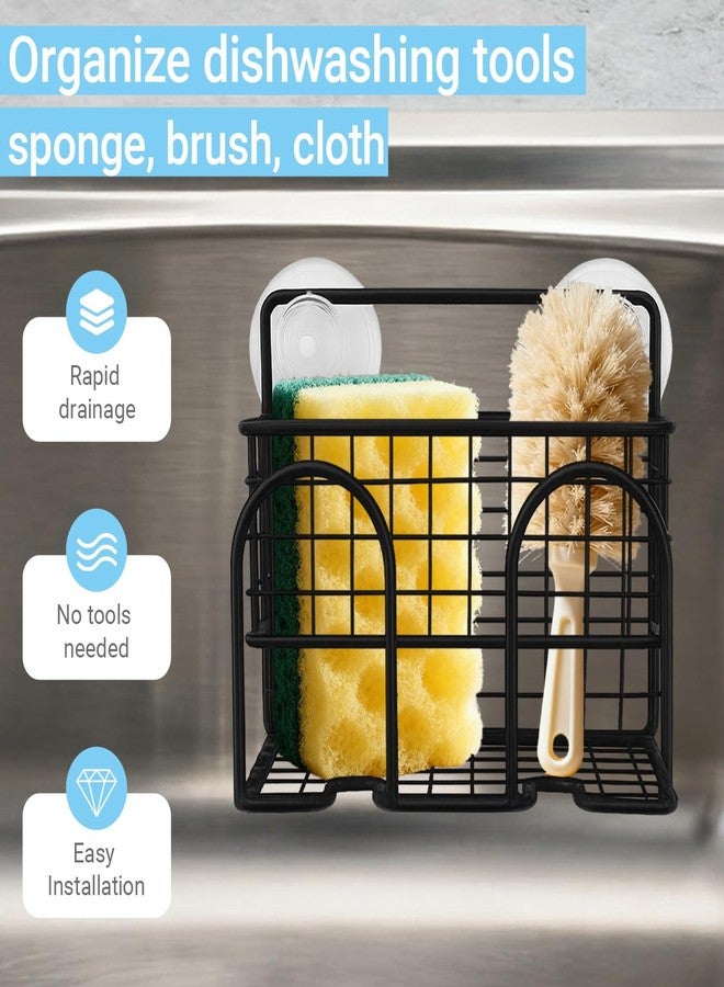 Frayot Sponge Holder for Kitchen Sink, Sink Organizer with 2 Installation Methods, Mesh Design for Sponge, Dish Brush, Scrubber, and Sink Stopper (Black-Small) - Image 3